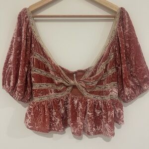 Free People Velvet Puff Sleeve Blouse‎ in Rose : boho